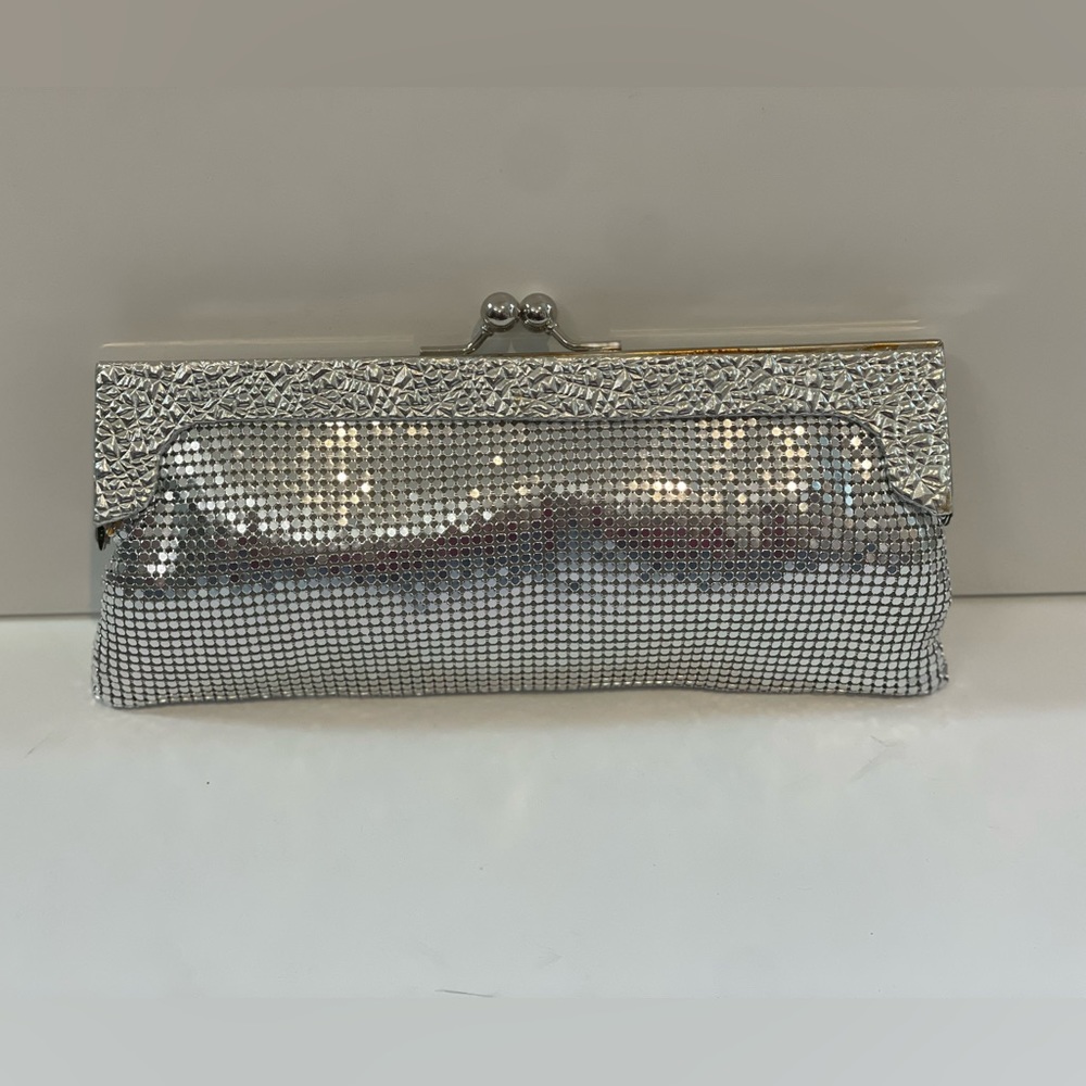 Cache silver sequin clutch NWT